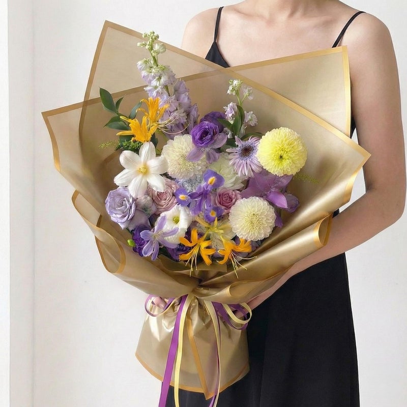 BBJ WRAPS Frosted Flower Wrapping Paper White Lines Gift Packaging Florist Bouquet Supplies 20 Sheets (Gold) - Image 2